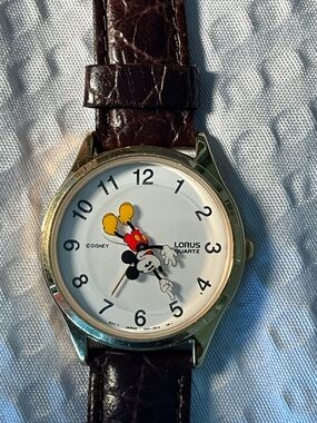 Lorus Women's Mickey Mouse Gold-Tone Watch with Brown Leather Strap